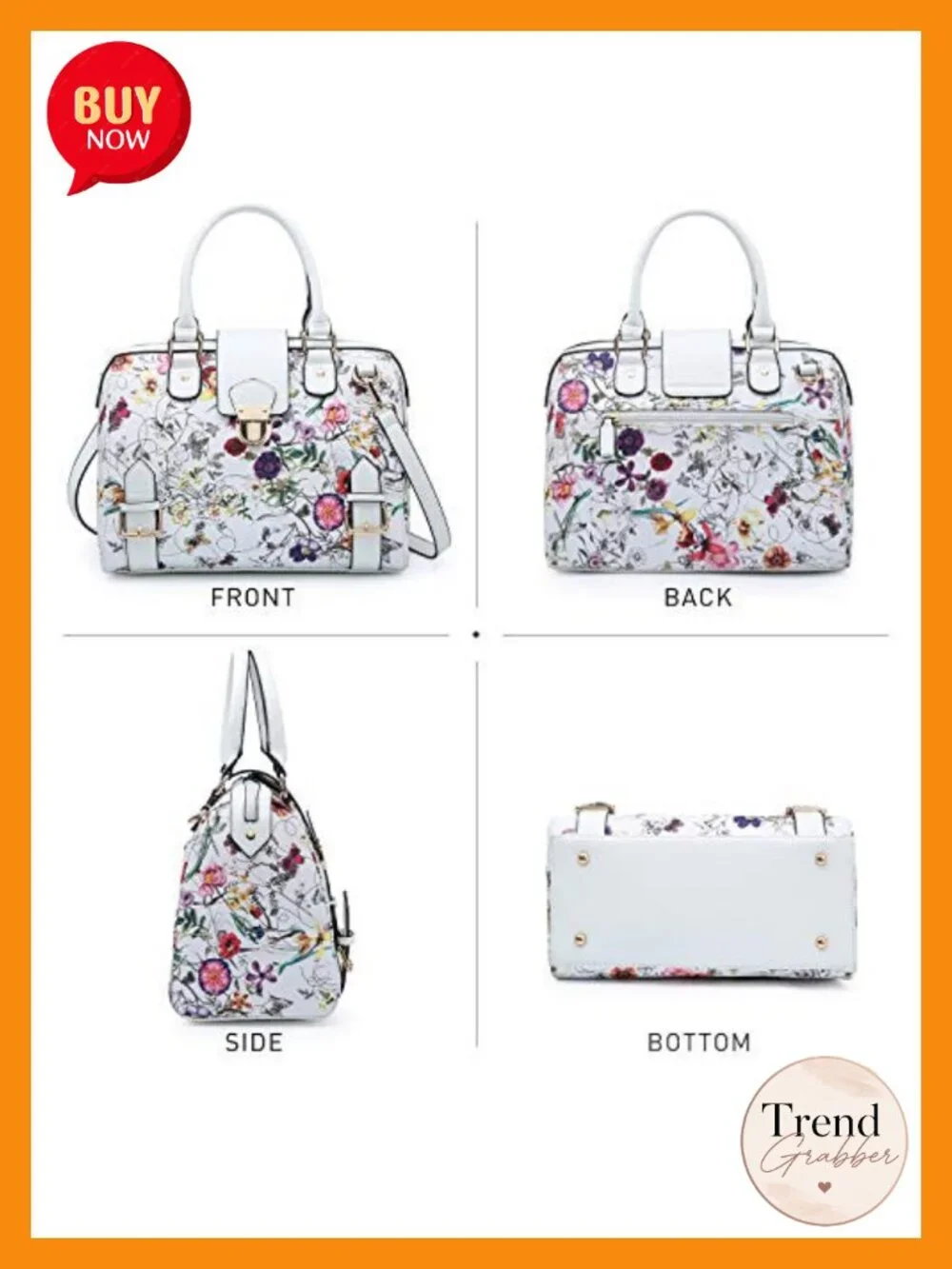 Vegan Leather Floral Satchel Purse Work Tote Top Handle Handbag